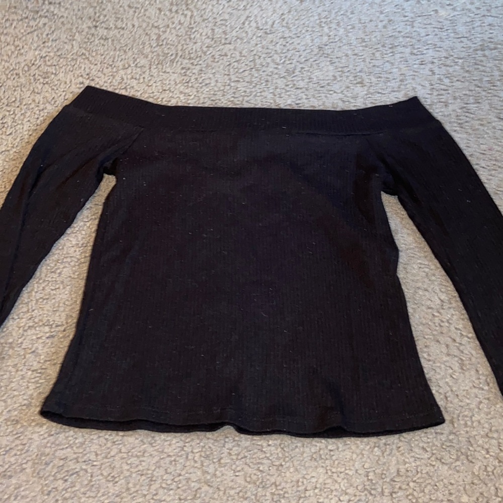 Off the shoulder black ripped shirt